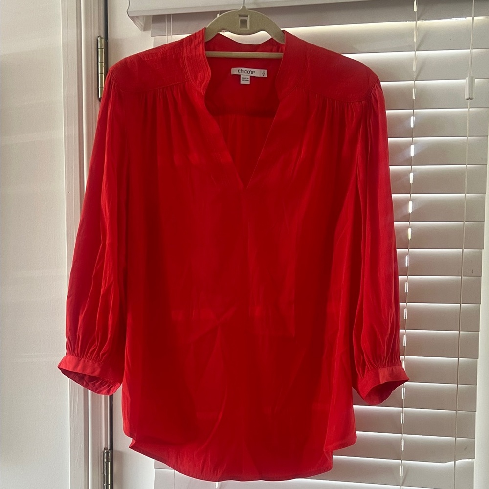 Chico's Vibrant Red Split-Neck Blouse
